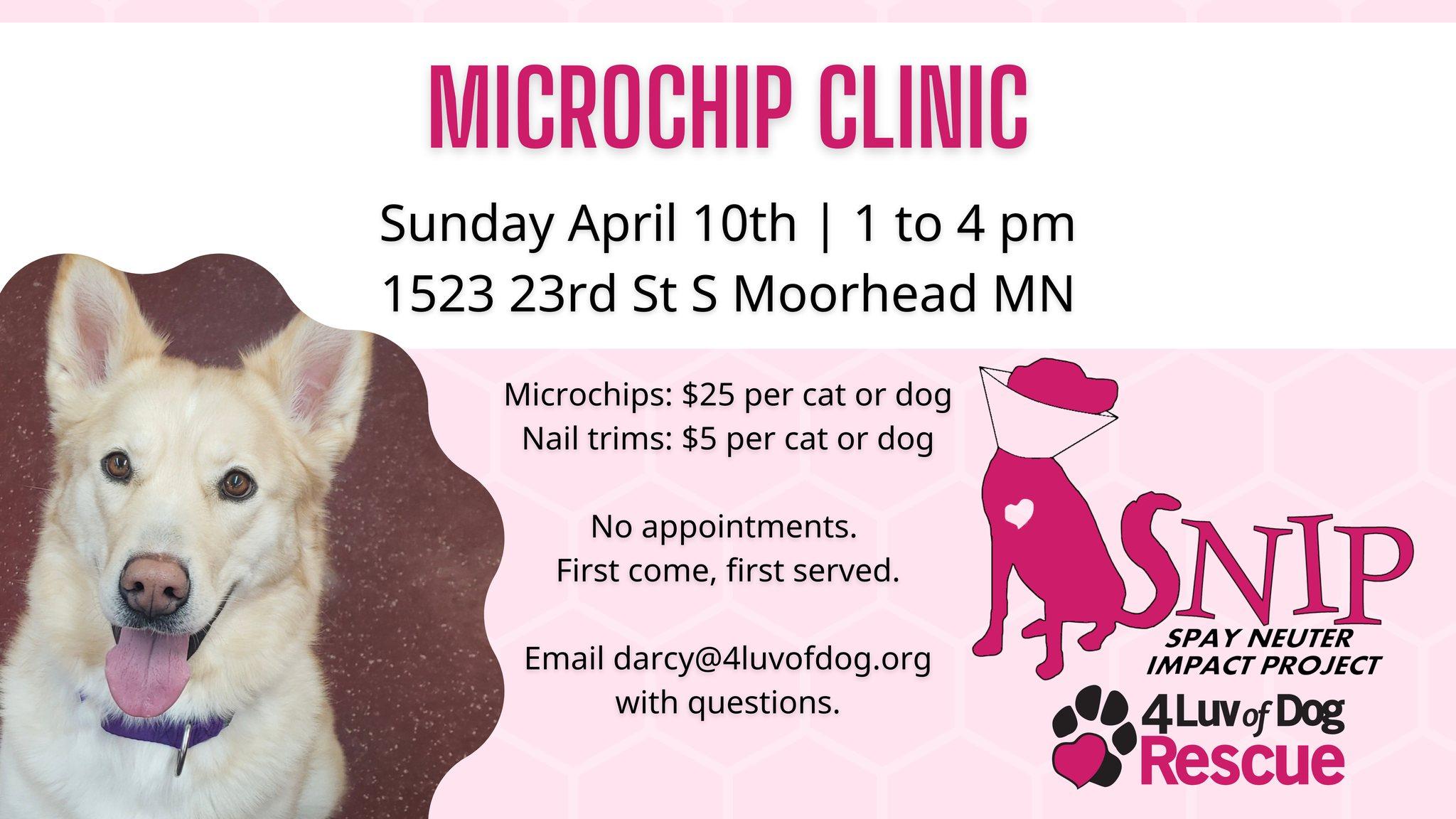 4 Luv of Dog Rescue Microchip Clinic for Dogs and Cats - April 10, 2022